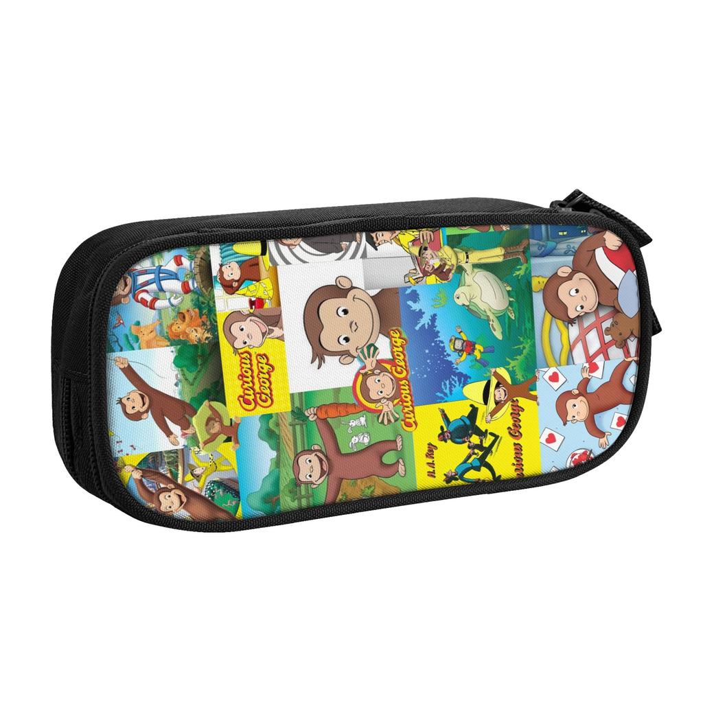 Cartoon Curious George Funny TV Monkey Anime Pencil Case for Boys Girls Big Capacity Pen Bag Box School Supplies