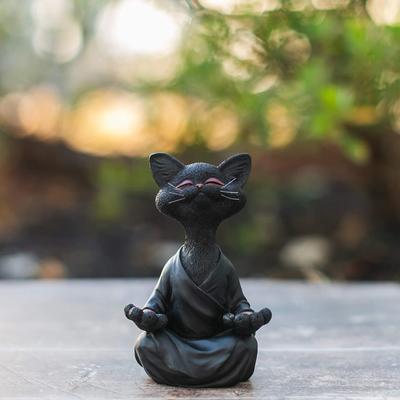 Kapryśny szary budda figurka kota medytacja joga kolekcjonerska kolekcja szczęśliwych kotów miłośnik kotów prezenty dla kobiet medytacja joga statuetki Decor