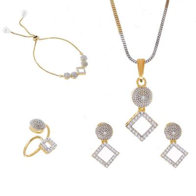 Jewellery Set for Women American Diamond Necklace Set with Earrings, Bracelet and Ring Jewellery for Girls and Women