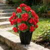Realistic Simulation Plastic Begonia Floral Stake Artificial Green Plant For Garden Patio Porch Front Yard Landscaping
