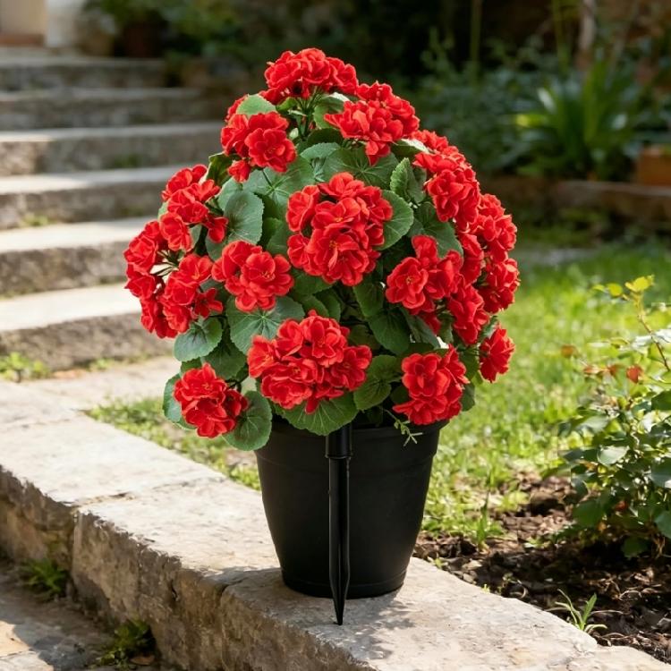 Realistic Simulation Plastic Begonia Floral Stake Artificial Green Plant For Garden Patio Porch Front Yard Landscaping