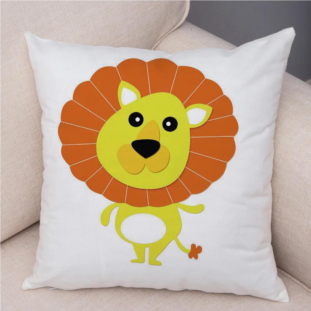 Short Plush 45*45 cm Cute Lion Pillow Case Cartoon Animal Square Cushion Cover for Sofa Home Decorative Printed Throw Pillowcase
