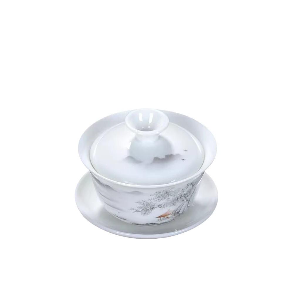 Non-Hot Touch White Porcelain Gaiwan Tea Cup with Lid - Small Size Ceramic Tea Infuser Bowl for Kung Fu Brewing
