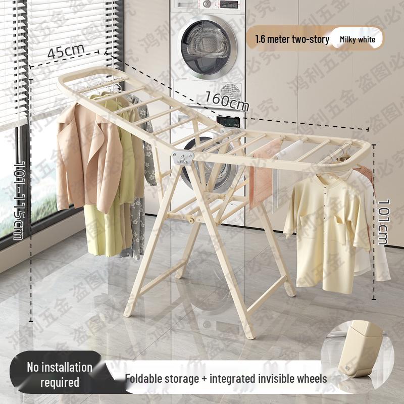 Folding Floor-Standing Clothes Drying Rack for Household, Bedroom, Balcony, Indoor Use - Ideal for Baby Clothes and Quilts.