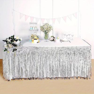 1pc 75*275cm Gold Fringe Tassel Valance, Wedding Birthday Party Holiday Table Skirt, Dessert Table Decor, Graduation Party Table Decoration