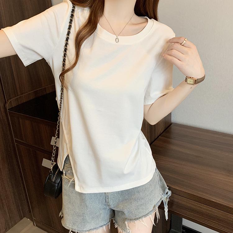 Plus Size Summer Women s Chic Round Neck Irregular Short Sleeve T-shirt 2XL грязно-белый