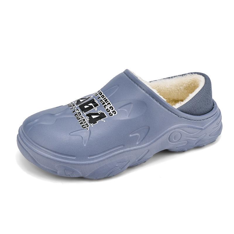 Men's Plus Size Non-Slip Cotton Slippers - Indoor/Outdoor, Warm, Heel-Covering Winter Shoes.