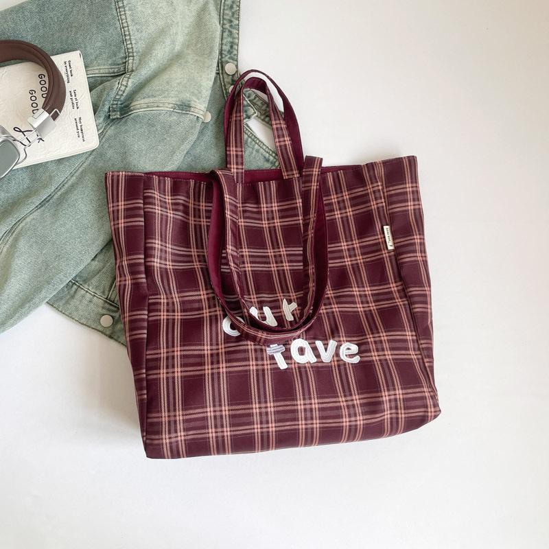 

Single-shoulder Bag Large-capacity Summer Shopping Bag Checkered Bag Tote Bag for Commuting