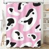 Patterned Bath Shower Curtain with Black White Cow Print Pink Background Waterproof Fabric for Bathroom Decorations (128 Charact