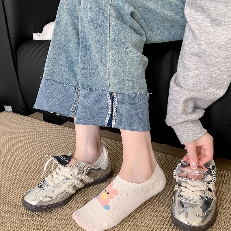 Spring and Summer Thin Socks, Female Cartoon Cute Little Animal Shallow Mouth Boat Socks, Silicone Anti-slip Invisible White Socks