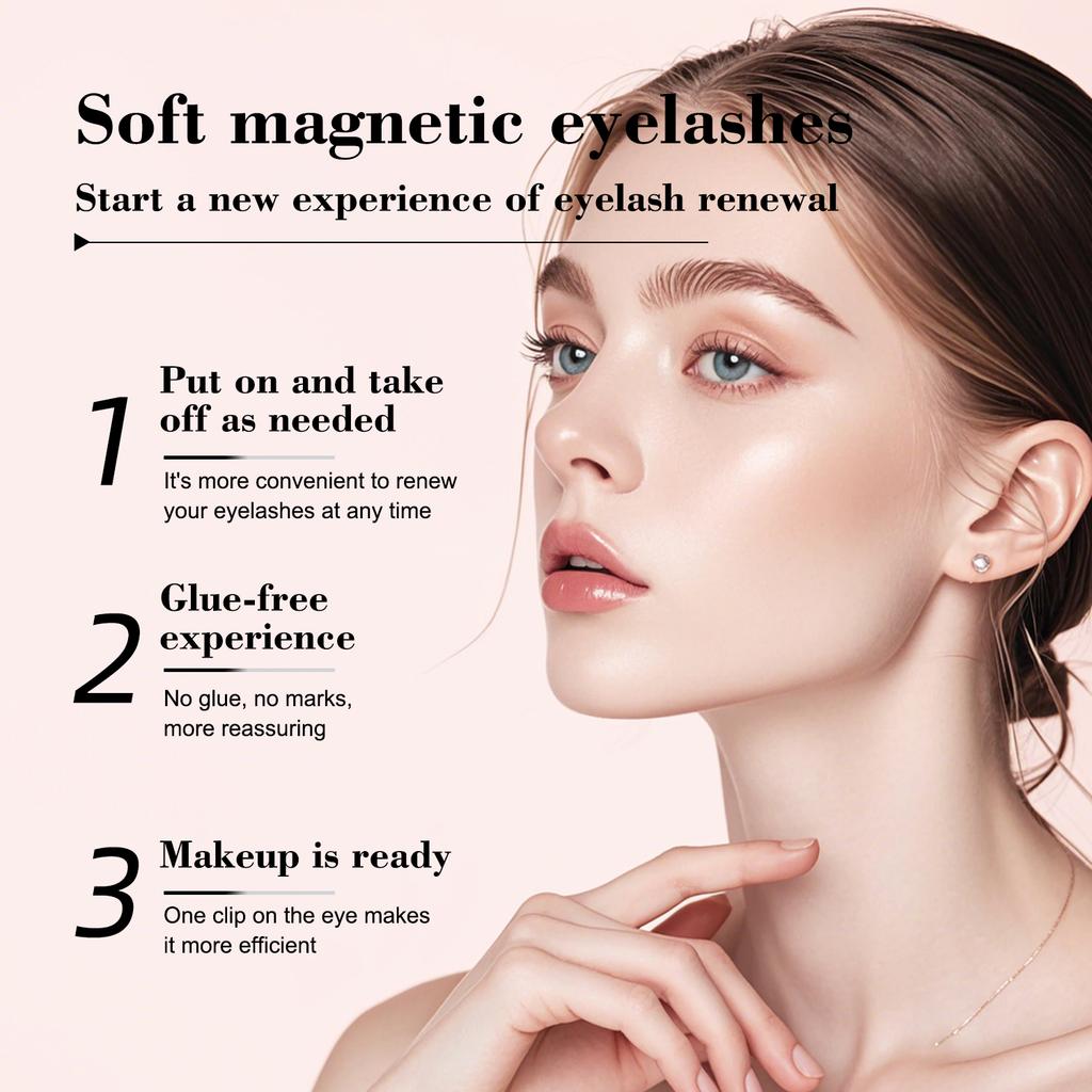 Natural Soft 3D Magnetic False Eyelashes Kit with Magnetic Clip Reusable Easy-On Eyelashes