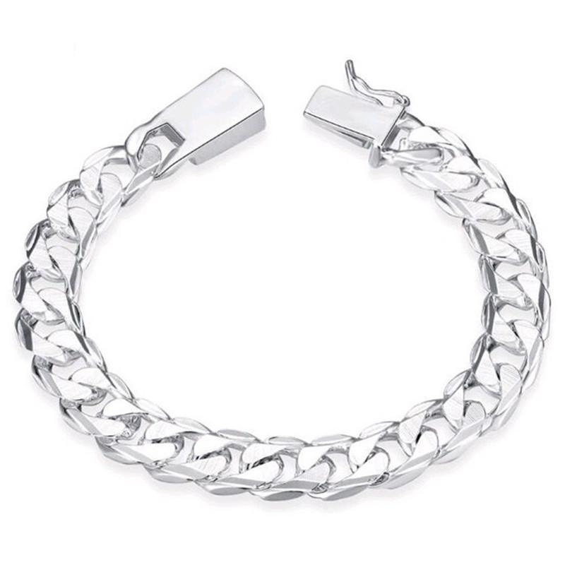 New High-end Women's Mens Fine S Sterling  Bracelet Fashion Jewelry Gift Men's 10MM Square Beautiful Gem