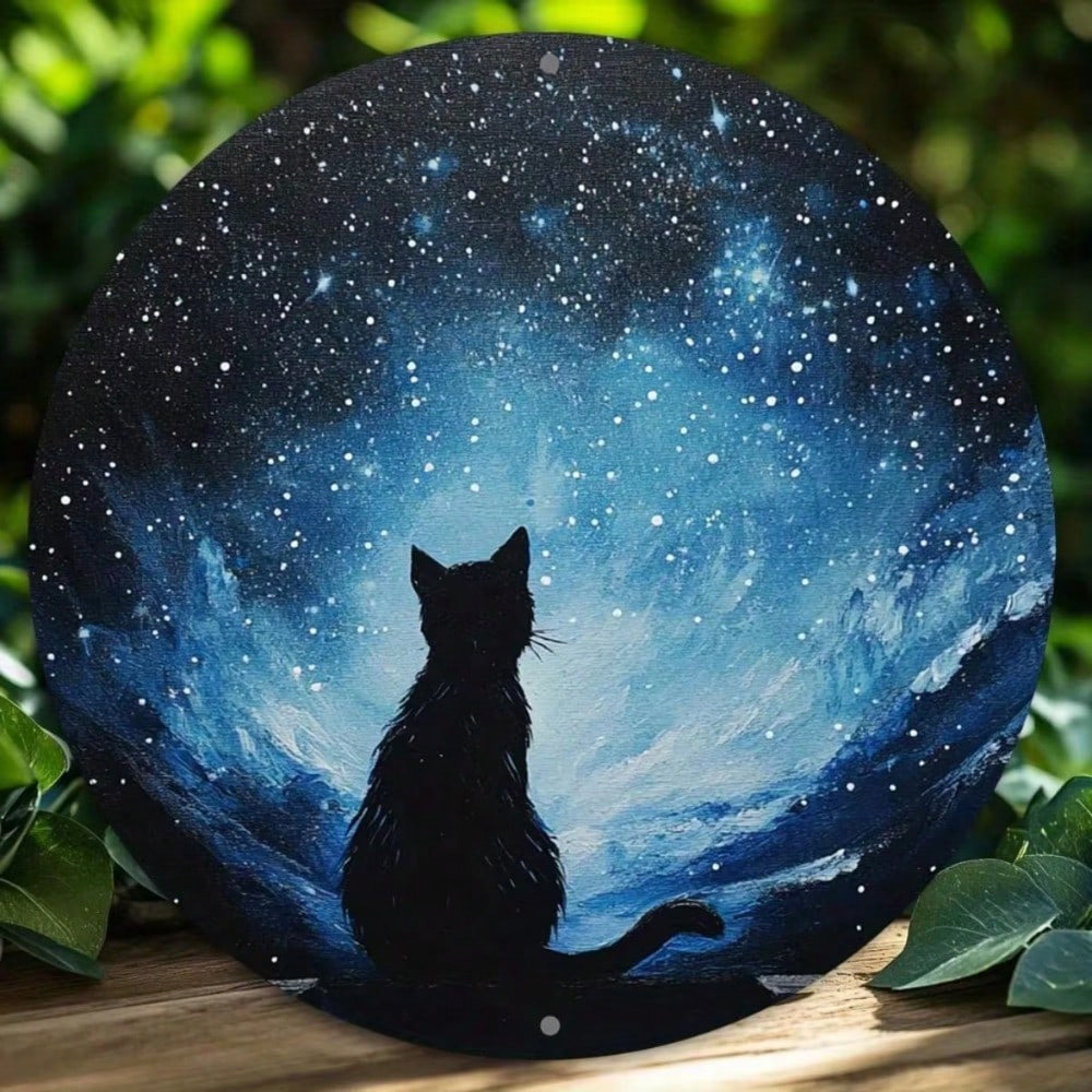 Vintage Round Cat Starry Sky Metal Wall Art Decor Home Cafe Office