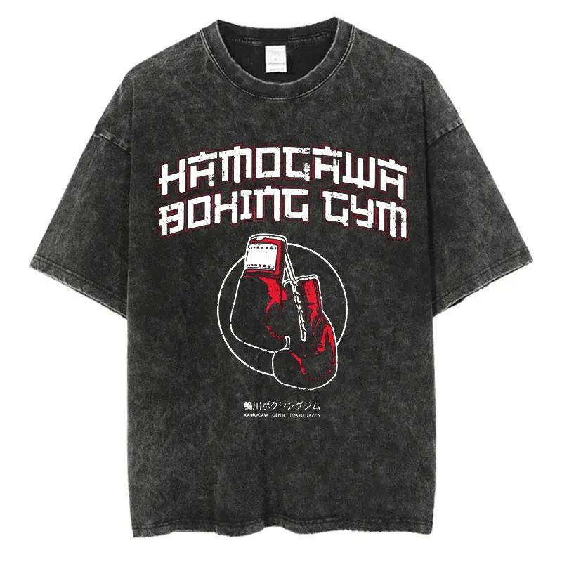 Vintage Cotton Washed TShirt Anime Hajime No Ippo Kamogawa Boxing Gym Loose T Shirts Men Women YK Hip Hop Summer Top Tee