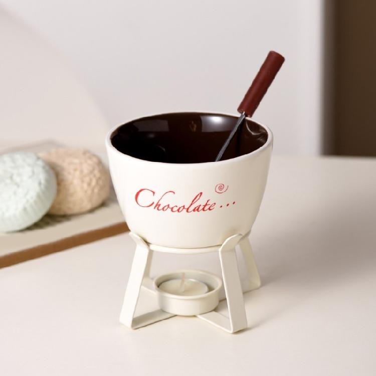 Fondue Pots Set for Chocolate,Cheese,Candy Mini Ceramic Fondue Pots with Fork Birthday Gift Ceramic Butter Warmers Set