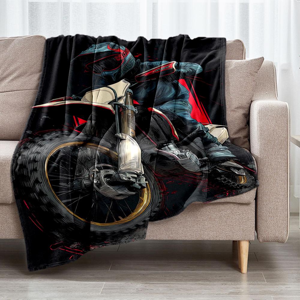 Off-road Motorcycles Theme Printed Blanket - Perfect for Couch, Bed, Travel & Outdoor Use | Machine Washable, Cozy & Durable.