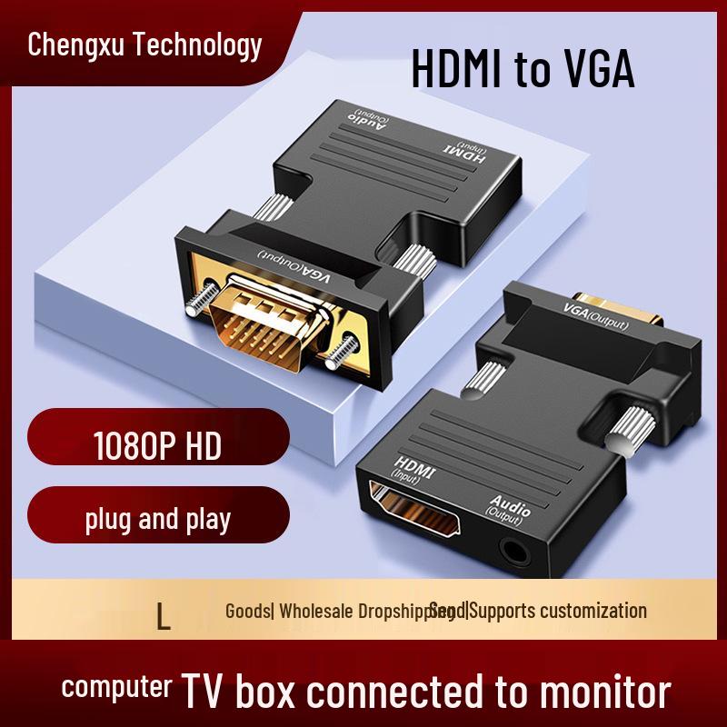 HDMI to VGA Converter with Audio for HD Video, Computer, Set-Top Box, Projector, TV, and Monitor
