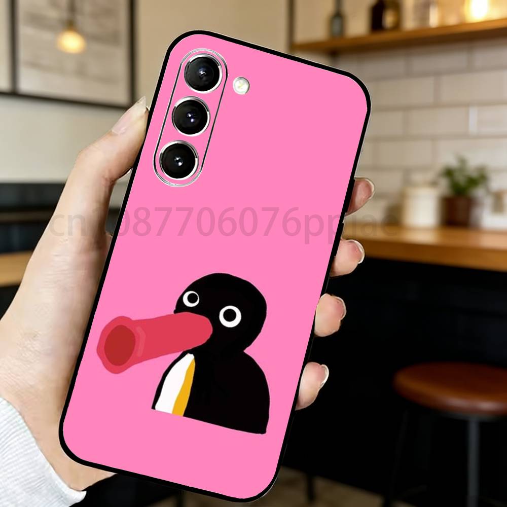 Cute P-Pingu Phone Case For Samsung S20,21,22,23,24,25,26 Ultra,Plus,Black Soft Cover