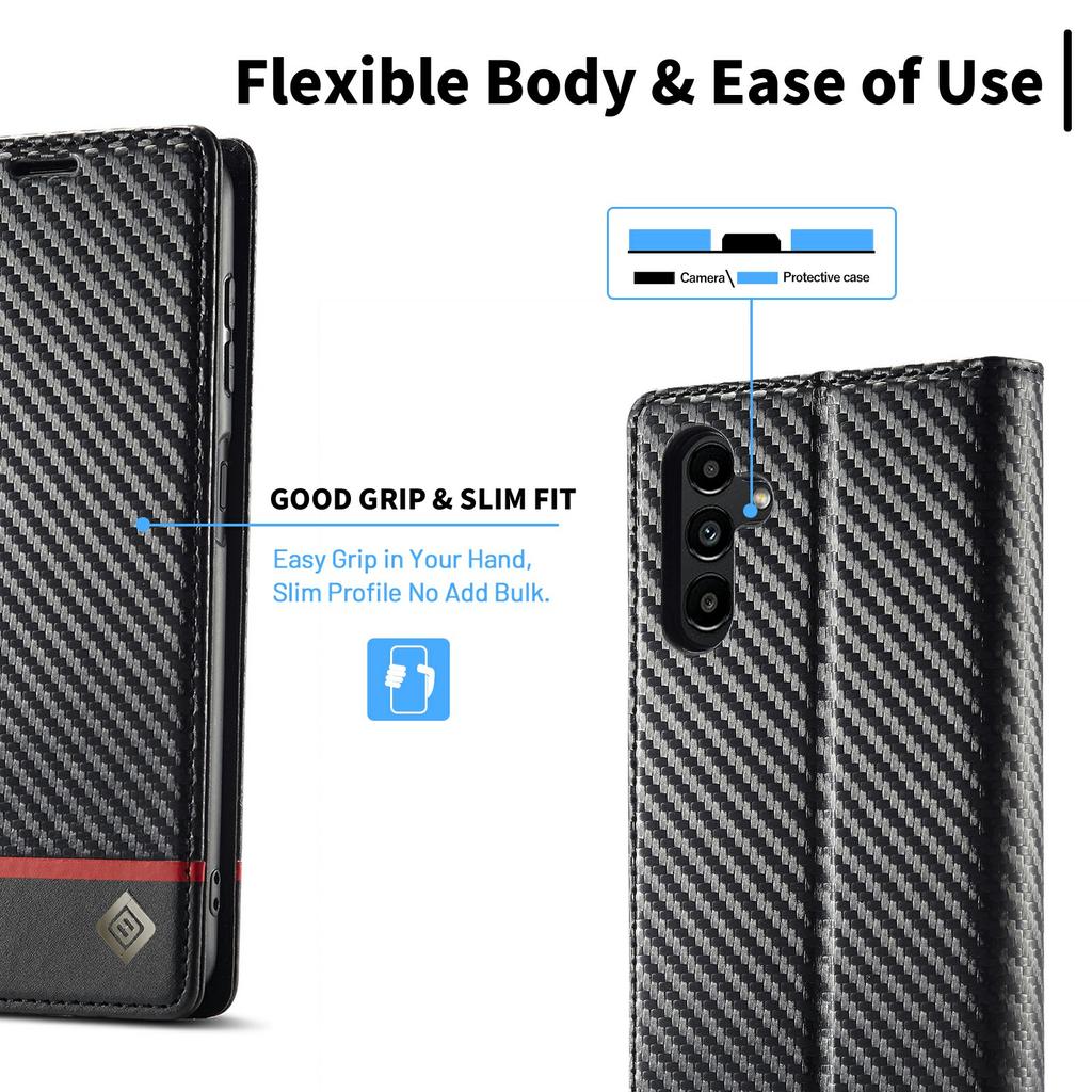 LC.IMEEKE For Samsung Galaxy S25 FE Wallet Case Carbon Fiber Texture Leather Phone Cover