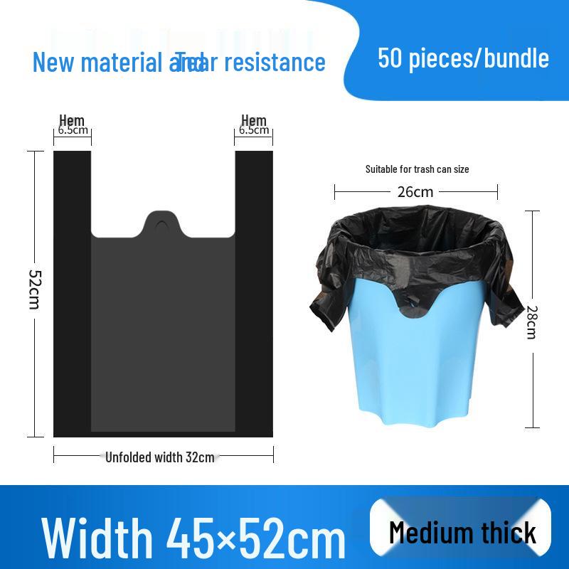 Black Handheld Thickened Vest-Style Trash Bags with Handles for Household Use