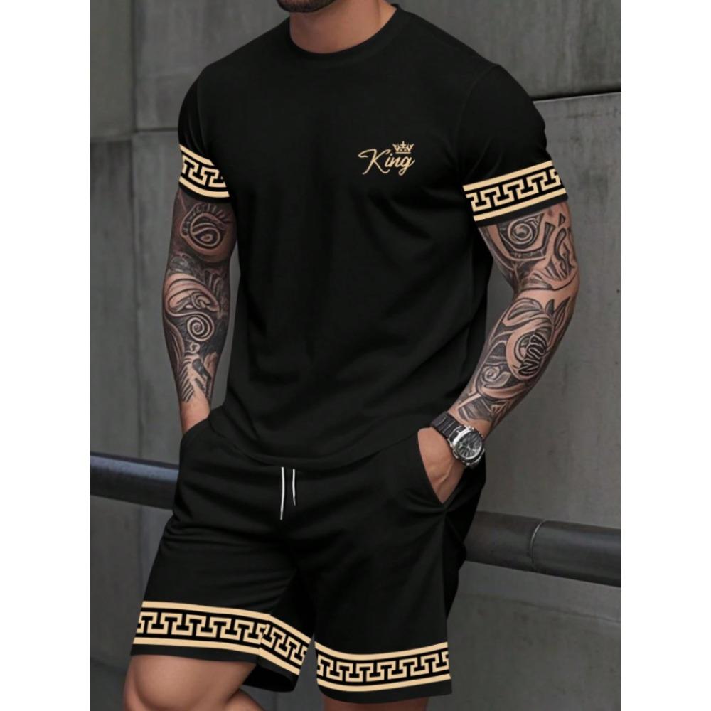 Summer Men s Printed Sports Suit KING Series Fashion Trend Breathable Versatile S