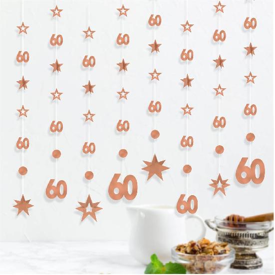 Rose Gold 18th Birthday Decorations for Girls, 8 PCS Number 18 Circle Dot 3D Star Metallic Hanging Streamer Happy 18 Year Old Birthday Party Supplies