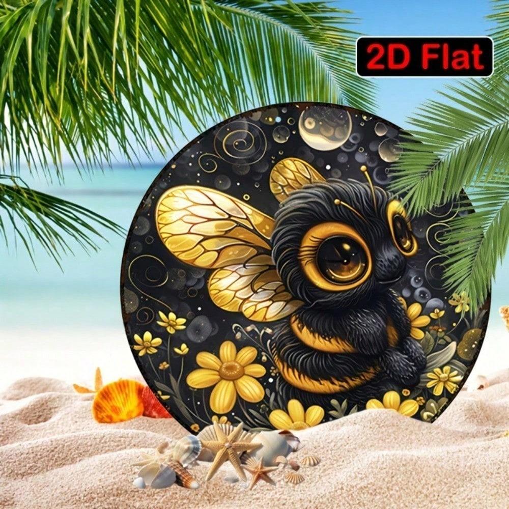 HOLIDAYARTS Round Metal Sign Bee Honey Flower Farmhouse Wall Decor, 2D Aluminum Art for Kitchen Office Cafe, Rustic