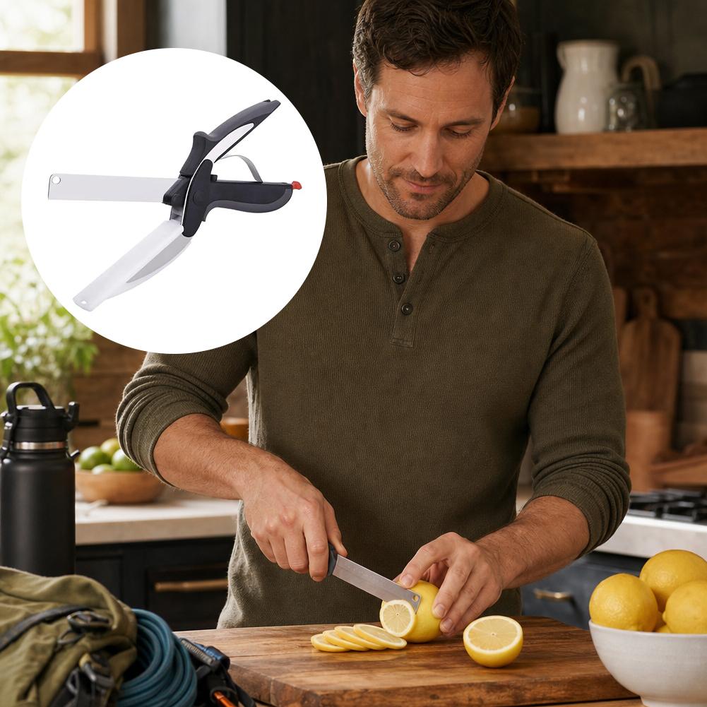 2-in-1 Stainless Steel Shears Sharp Vegetable Fruit Cutter Non-slip Grip Hanging Storage Multi Cutting Tool For Home Kitchen Use
