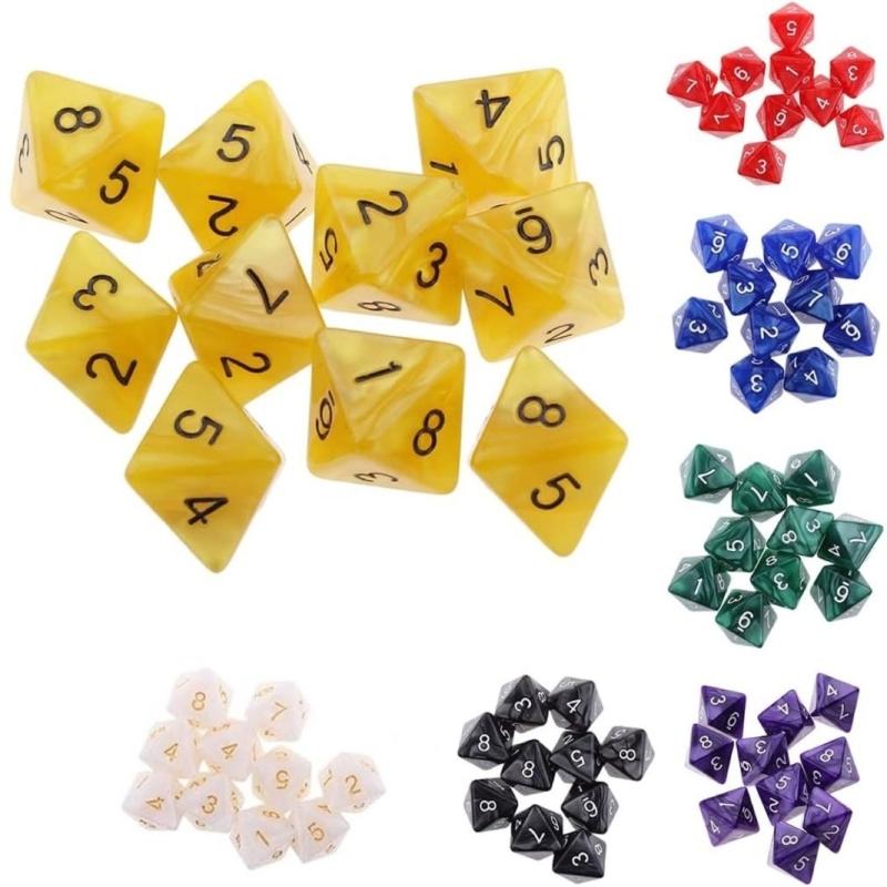 10Pcs 8-Sided Acrylic Dices Marble Pattern Polyhedral Dices for Table Game