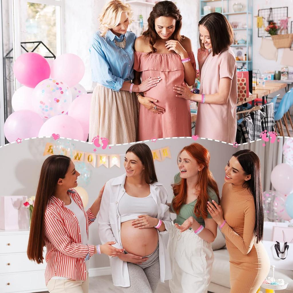 Zomiboo 36 Pieces Baby Shower Rubber Bracelets It's a Boy It's a Girl Wristbands Bear Elephant Baby Shower Decorations for Adult Party Favor Gender