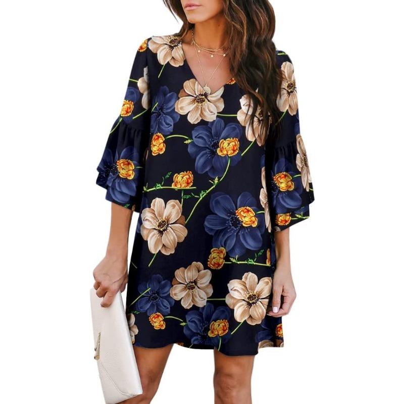 

Летнее сексуальное женское платье с V-образным вырезом и расклешенными рукавами, прямые повседневные платья-трубы 5XL