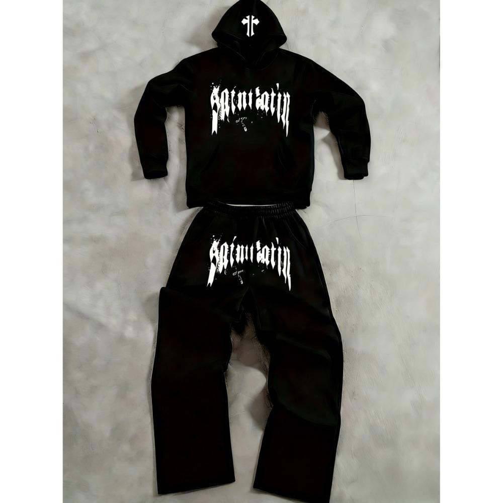 Artistic Letter Pattern Printed Men's Hoodie Outdoor Casual Sports Pants Two Piece Set Suitable for Wearing In Autumn and Winter Seasons