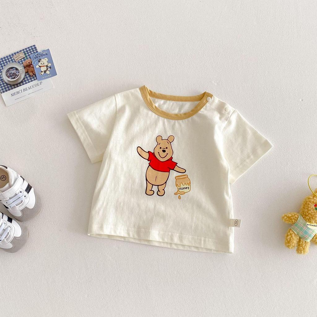 2025 New Summer Cartoon T-shirt for Boys 0-5 Years – Stylish Color Block Little Bear Top