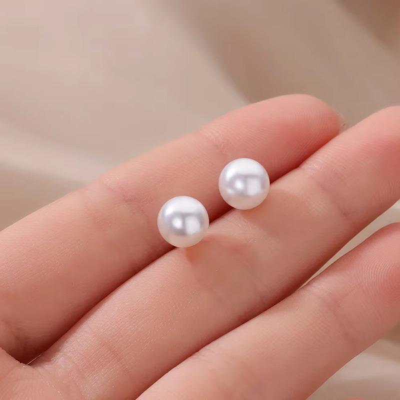 Simple temperament pearl earrings wind high-end stud earrings stainless steel round non-fading earrings low sensitivity