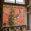 Cat On Moon Hanging Ornament Stained Glass Window Hanging Suncatcher Acrylic Panel Wall Art Memorial Gift for Women Wife Mom Cat Lovers