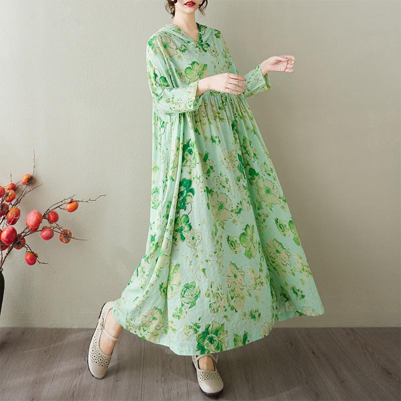 DIMANAF 2025 Sommer Damen Übergröße Kleid Hoodies Floral Basic Lässig Locker Lang Vintage Plissee Kleid Maxi