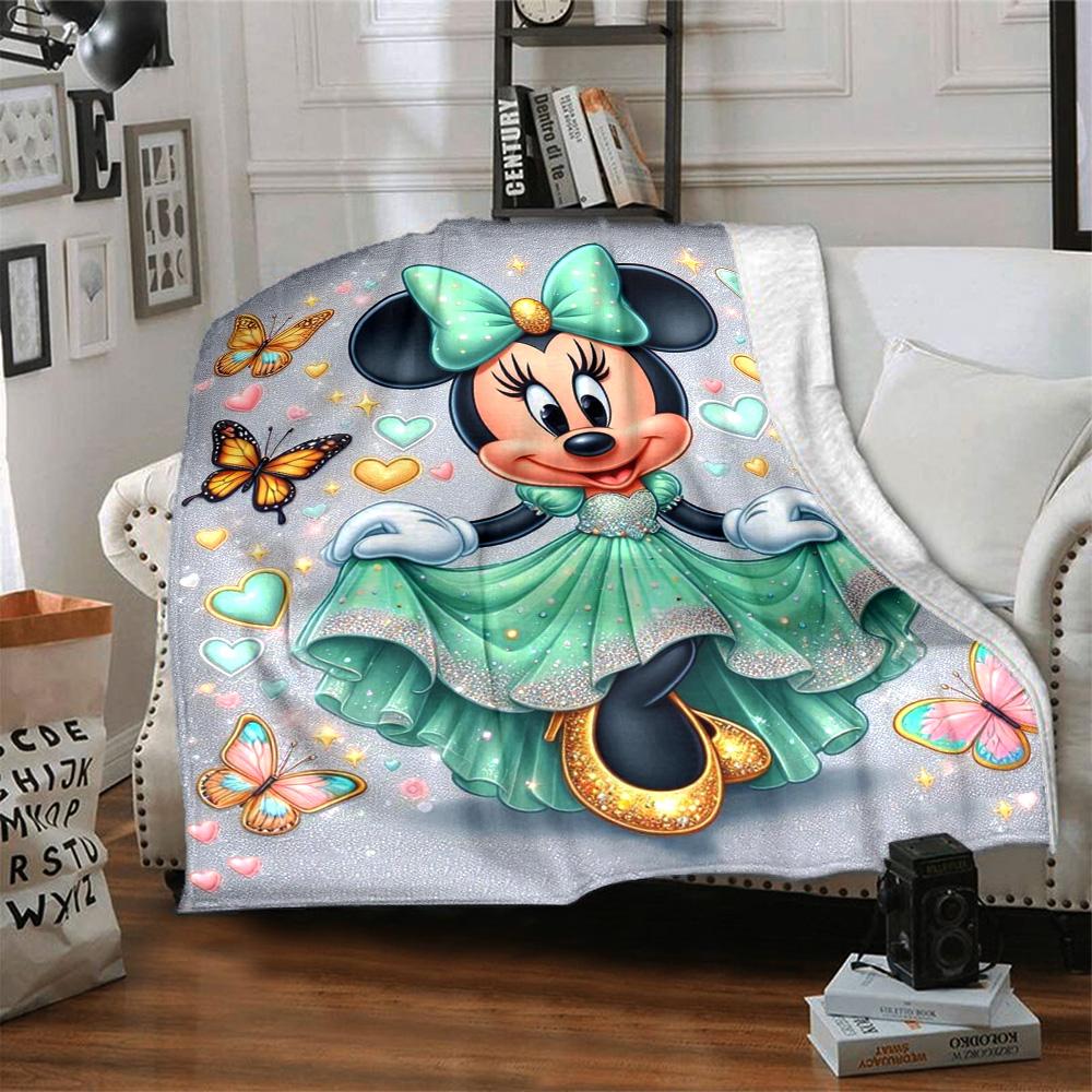 Minnie Mouse Butterfly Fantasy Flannel Blanket Super Soft Warm Cozy Blanket For Sofa Bed Office Travel Allseason Home Decor Gift