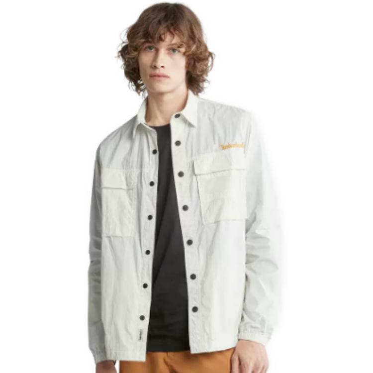 Timberland Solid Color Fashion Pocket Breathable Work Comfortable Casual Long Sleeve Shirt Men Shirts Vintage-White A2HPN-CM9