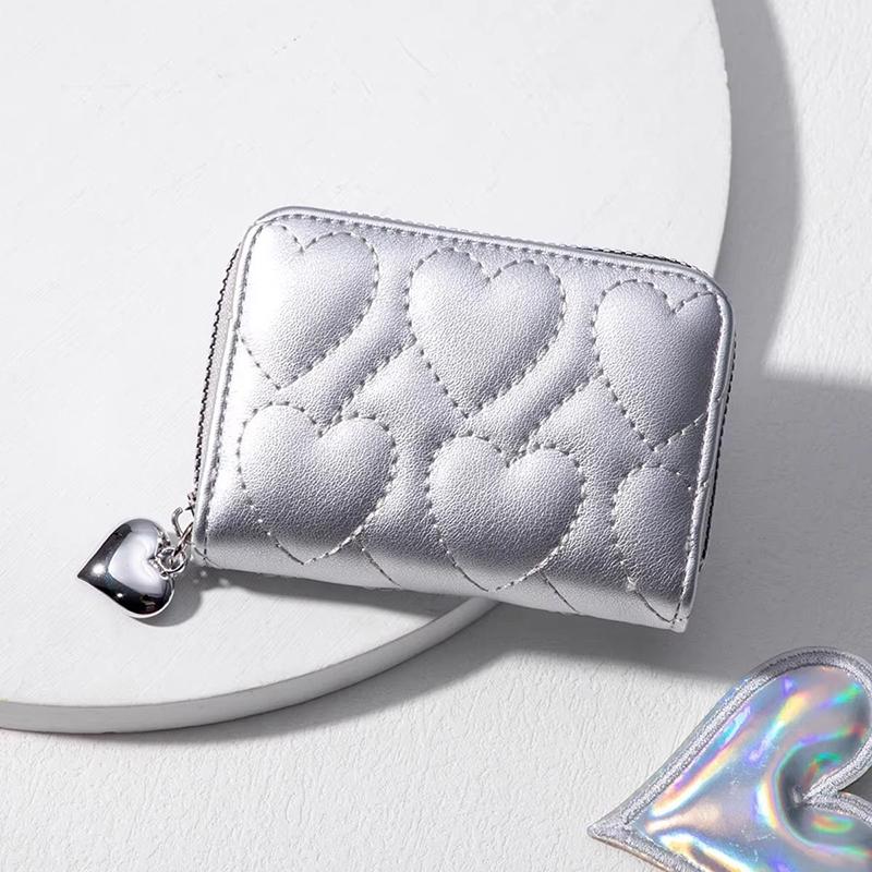 Wallet Women Credit Business Card Holder Love Shaped Zipper Small Cute Card Wallets For Woman For Cash Key Change Id Card