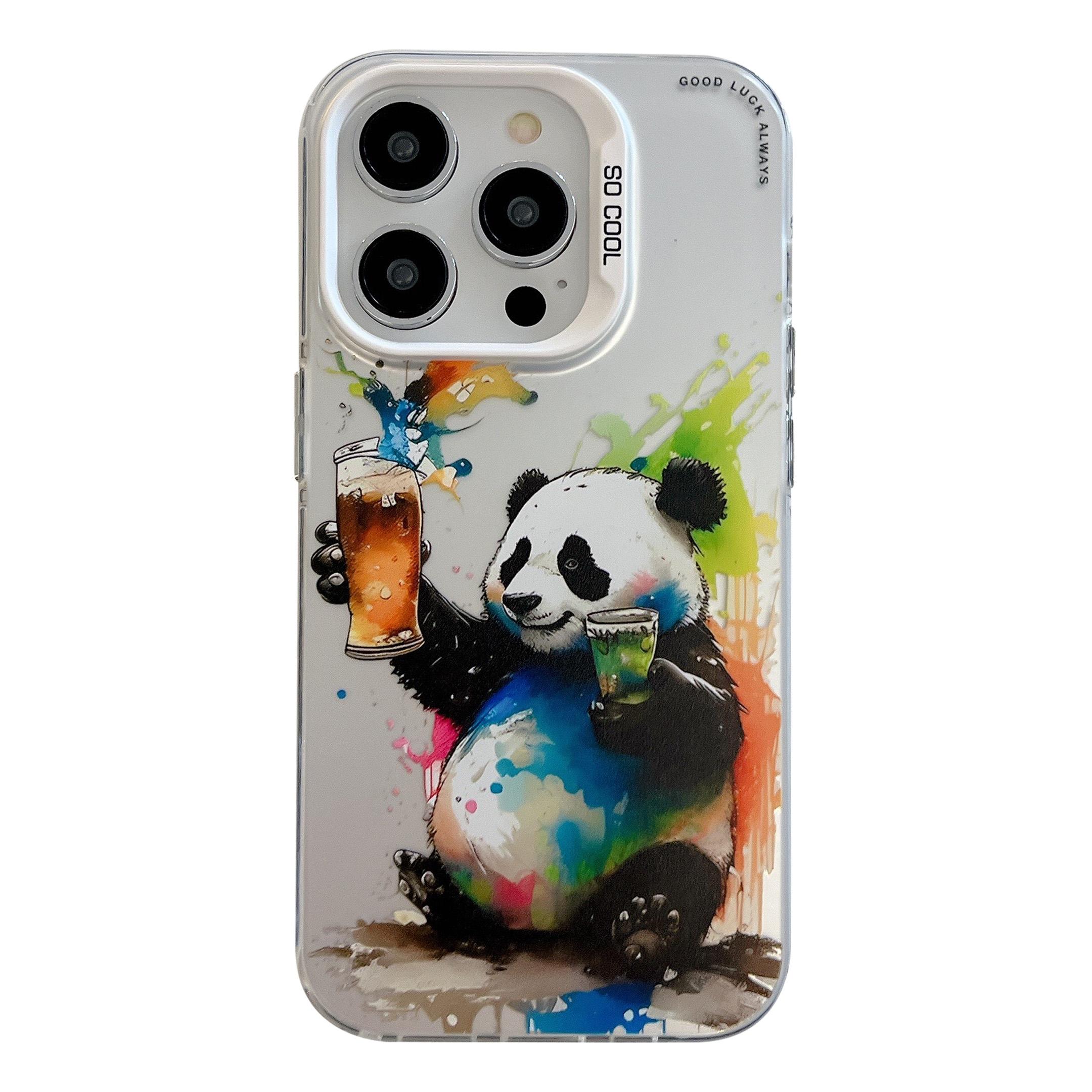 

For iPhone 14 Pro Max Graffiti Phone Case Animal Pattern Printing PC+TPU Anti-Scratch Cover Cheers Panda