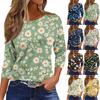 Women's Fashionable Casual Round Neck T-Shirt With Floral Print And Three-Quarter Sleeves