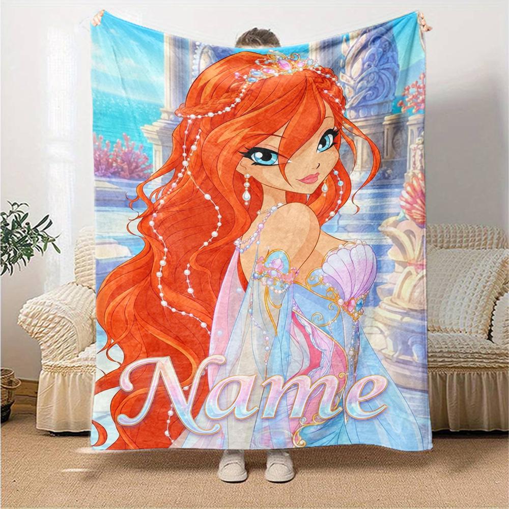 Custom Name Winx Club Theme Printed Blanket Perfect For Couch Bed Travel Outdoor Use Machine Washable Cozy Durable
