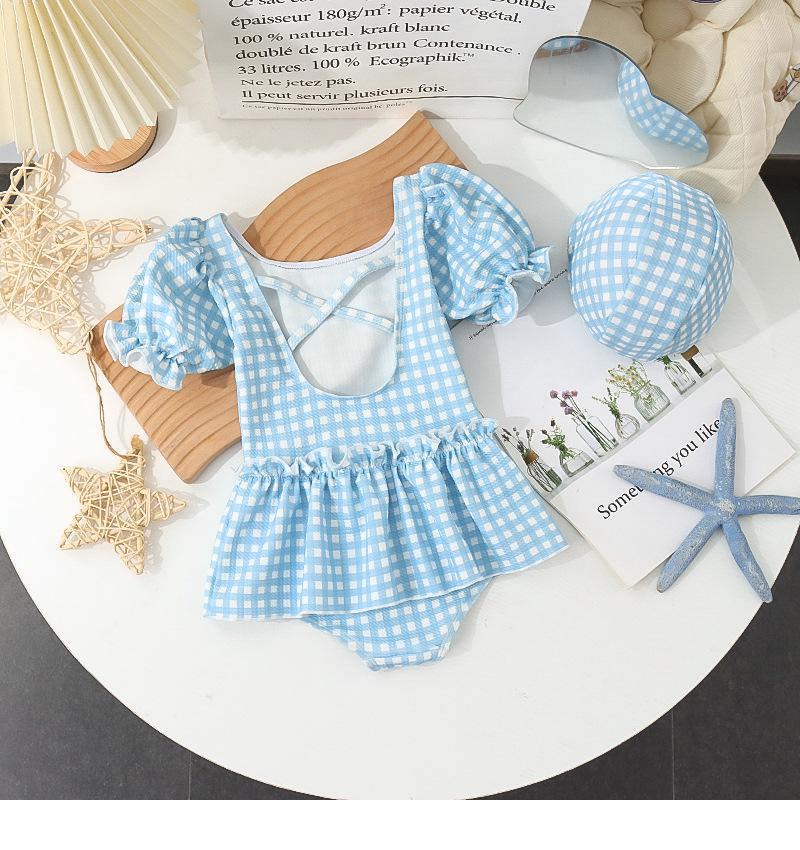 Costum de baie întreg cu carouri de desene animate pentru fetițe