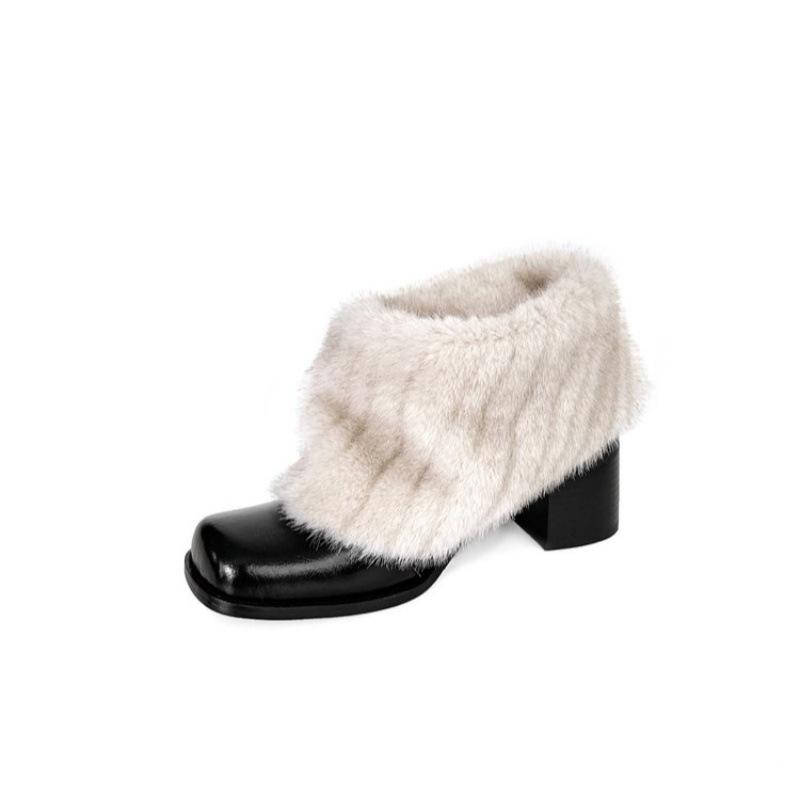 Women's fashion lightweight soft sole winter warm fur one snow boots padded lining non-slip casual sports cotton boots fur short boots