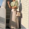 Spring/summer Canvas Leather Bucket Bag Color Contrast Small Bag Single Shoulder Crossbody Bag for Women