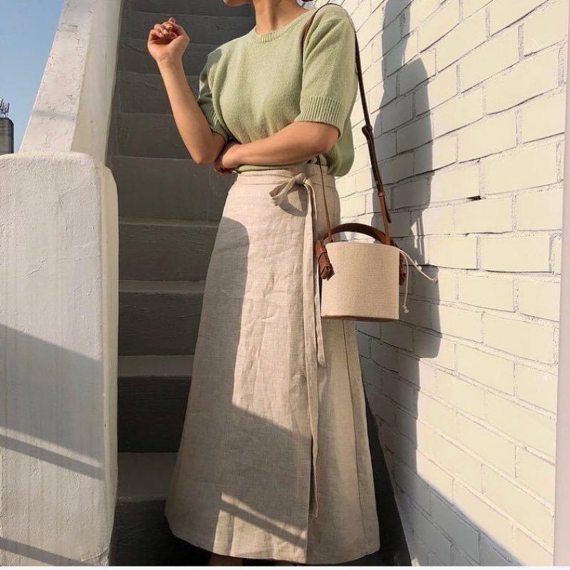 Spring/summer Canvas Leather Bucket Bag Color Contrast Small Bag Single Shoulder Crossbody Bag for Women