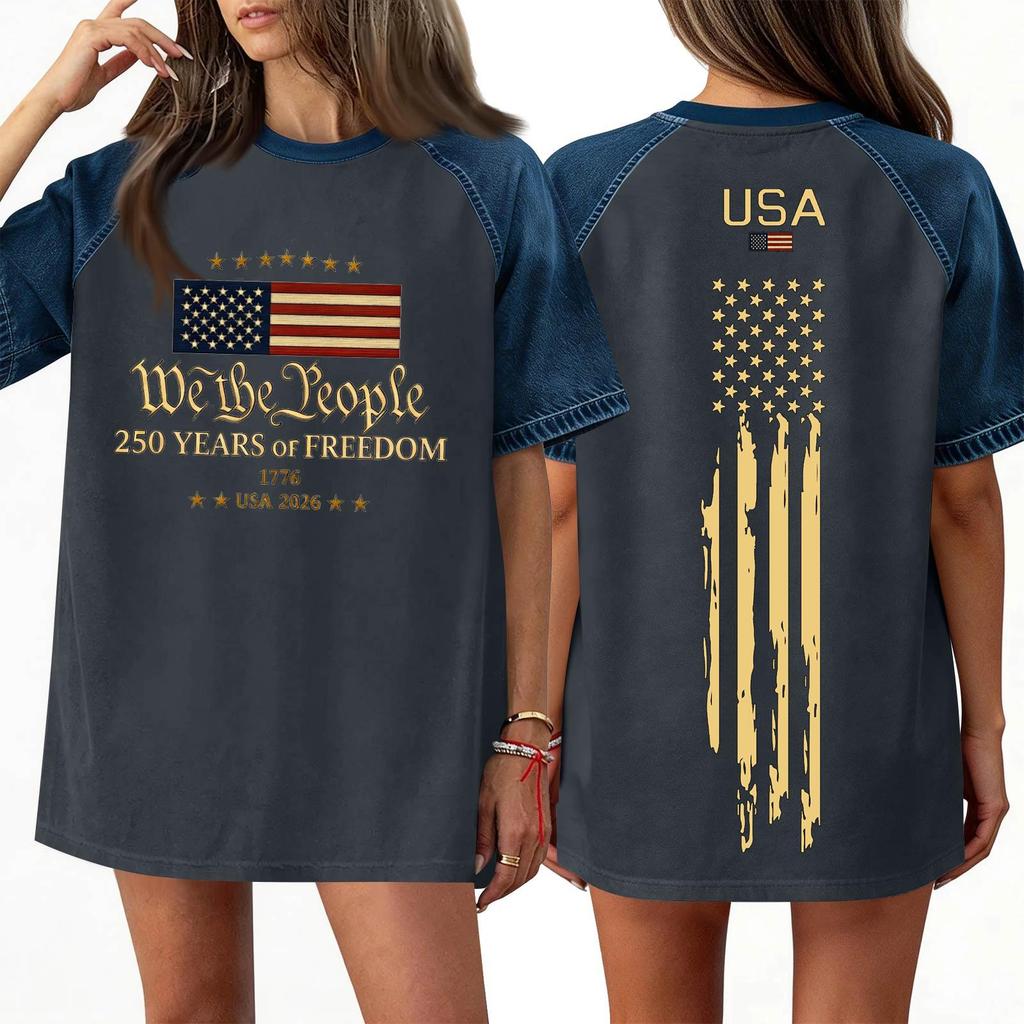 Women's Denim Patchwork Top, Casual Short-sleeved Comfortable T-shirt, Fashionable For Spring And Summer.