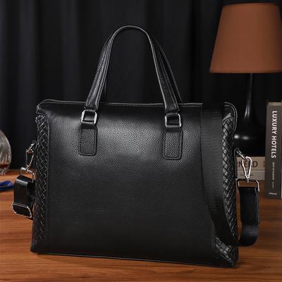 Genuine Leather Woven Men's Handbag Business Top Layer Cowhide Casual Shoulder Bag Crossbody Bag Fashion Soft Leather Briefcase