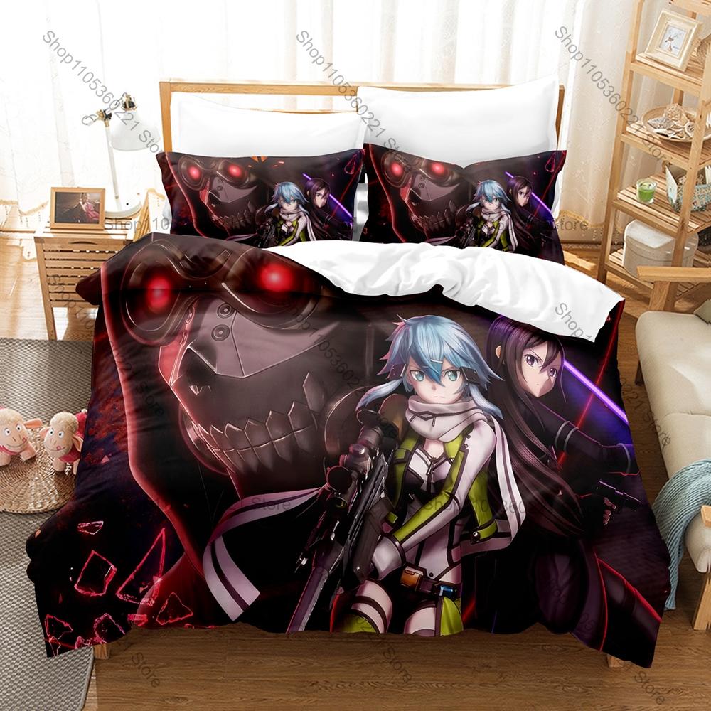 Kirito Asuna SAO 3PCS Bed Set Vivid Character Print Cozy Microfiber Home Bedding 2026 Duvet Cover 2 Pillowcase