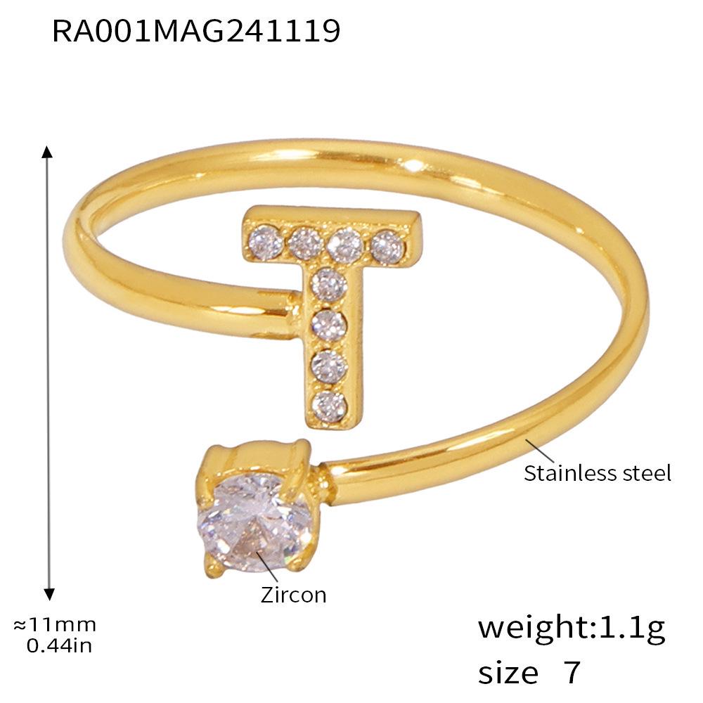 Qiong Yao 26-Letter Zircon Inlaid Jewelry Set: Gold-Plated Titanium Steel Necklace, Bracelet, Ring, and Stud Earrings.